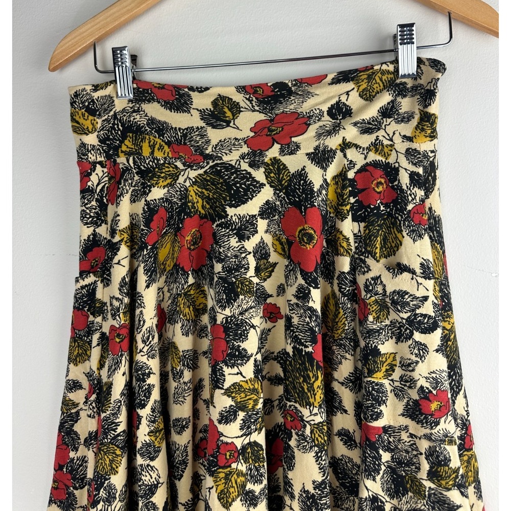 Effies Heart Floral Poppies A Line Circle Skirt Cream Red Pocket Stretch Medium - Picture 3 of 12